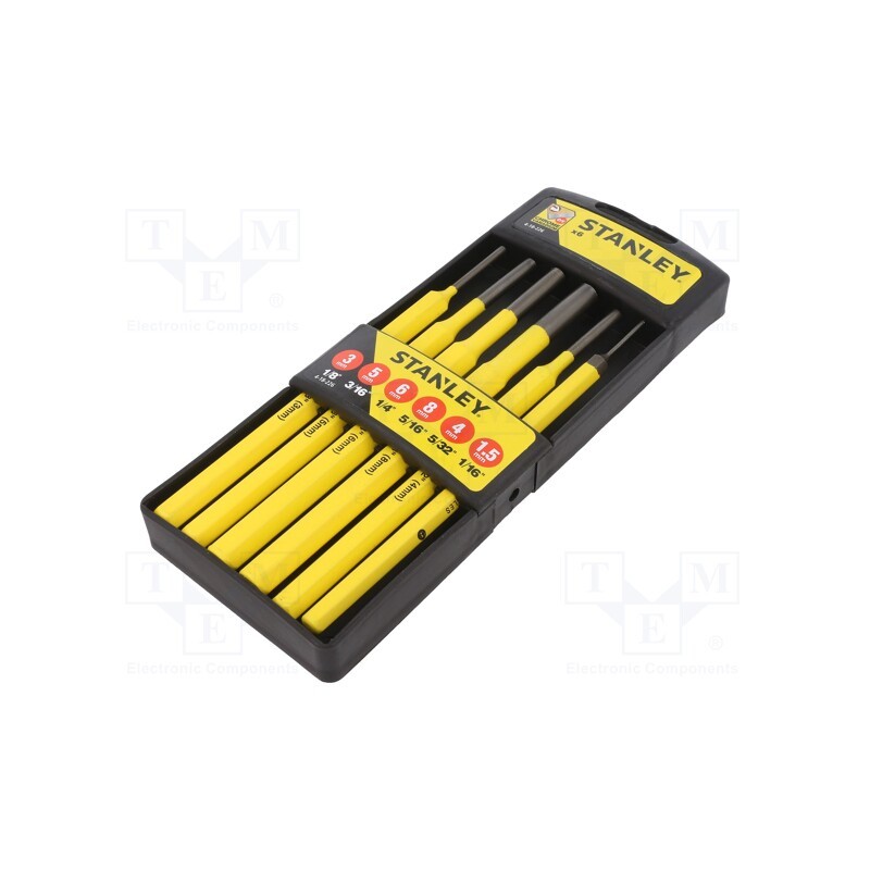 1 set x STANLEY - 4-18-226 - Kit: punches, hardened and heat treated, 1.5,3,4,5,6,8mm, 6pcs.
