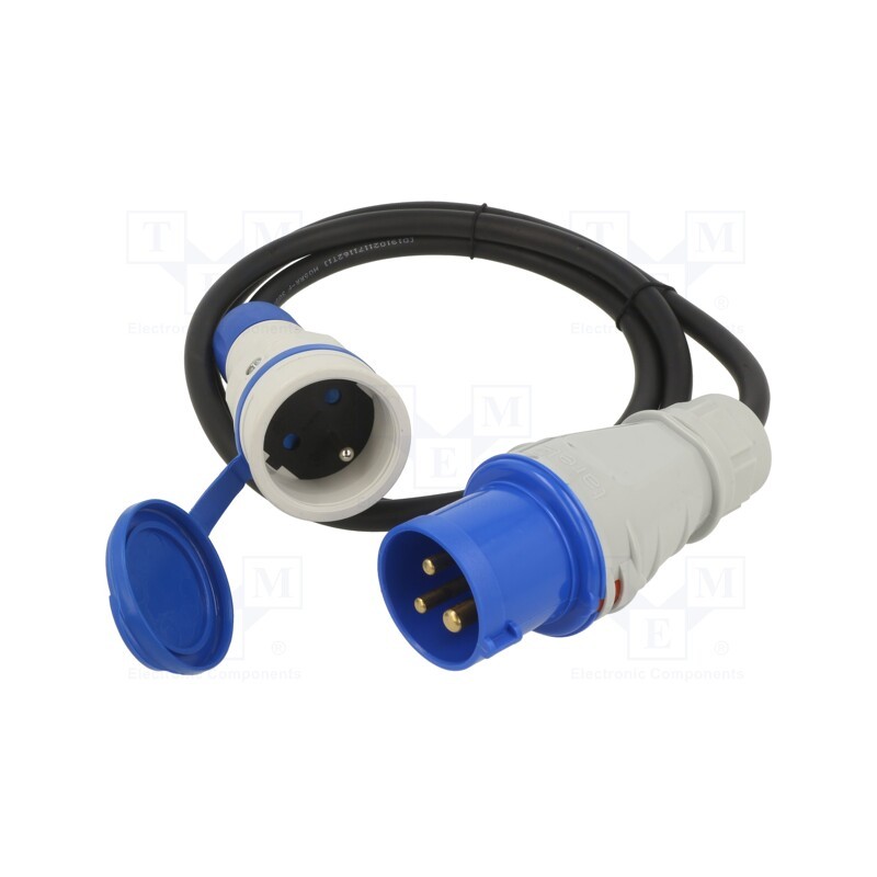 1 pcs x KEL - W-99936 - Extension lead, 3x2.5mm2, Sockets: 1, rubber, black, 1.5m, 16A