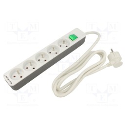 1 pcs x QOLTEC - 50290 - Extension lead, 3x1.5mm2, Sockets: 5, white, 1.8m, 16A