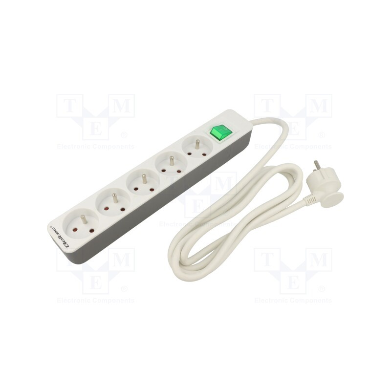 1 pcs x QOLTEC - 50290 - Extension lead, 3x1.5mm2, Sockets: 5, white, 1.8m, 16A