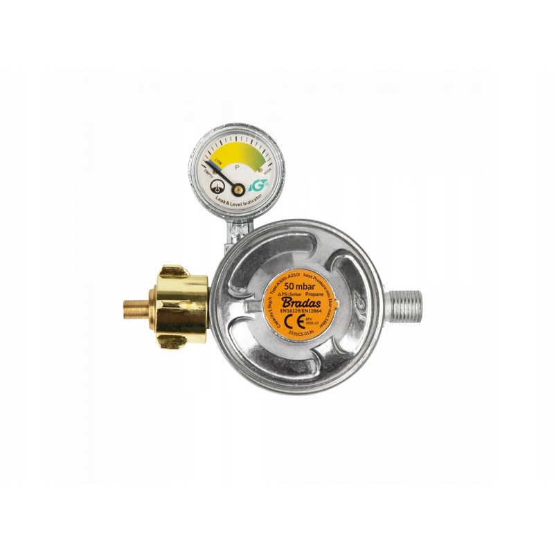 50 mbar gas reducer with pressure gauge for 11 kg cylinders