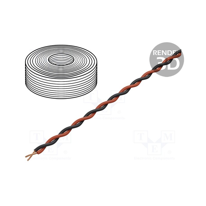 1 rol x DONAU ELEKTRONIK - 210-10 - Wire, 2x0.04mm2, stranded, Cu, PVC, black,red, 60V, -10÷85°C, 10m