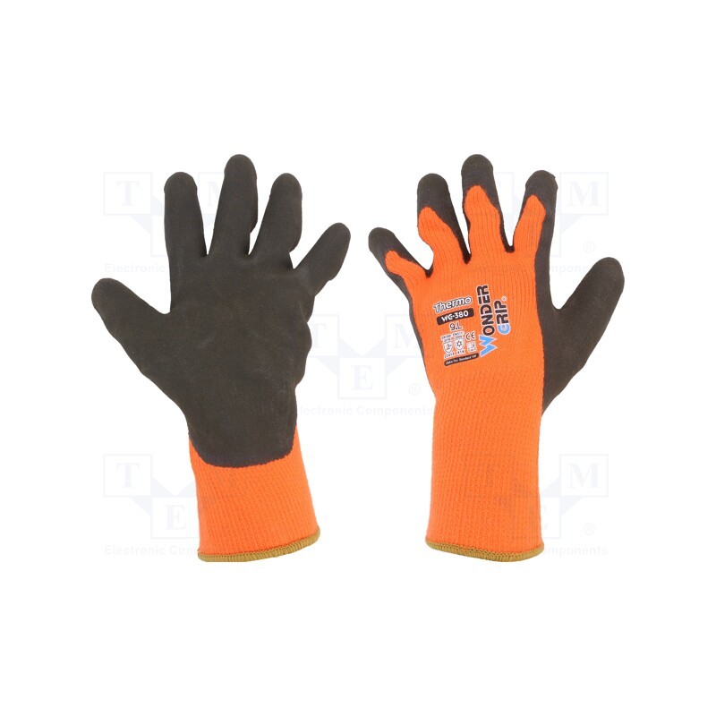 1 set x WONDER GRIP - 53759 - Protective gloves, Size: 9,L, orange, acrylic,latex, Thermo