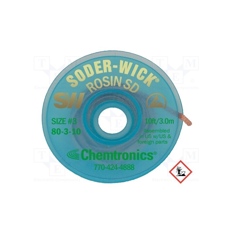 1 rol x CHEMTRONICS - SW80-3-10 - Tape: desoldering, halide-free,rosin,ROL0, W: 2mm, L: 3m, ESD