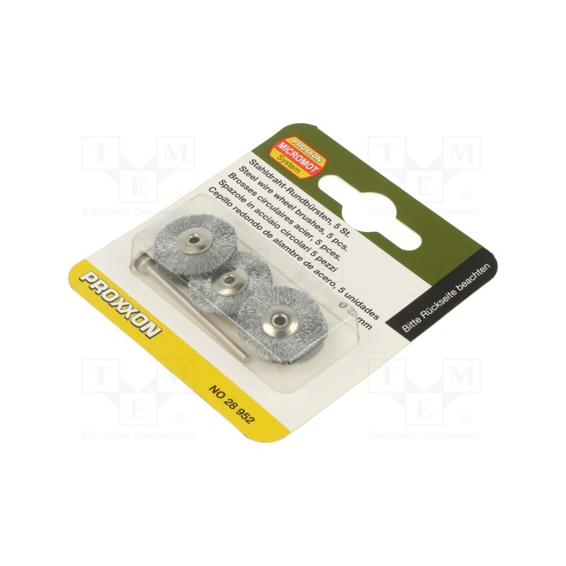 1 set x PROXXON - 28952 - Brush, 22mm, Ø: 2.35mm, Kit: mounting mandrel, 5pcs.