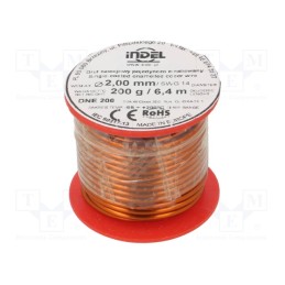 1 rol x INDEL - DNE2,00-200G - Coil wire, single coated enamelled, 2mm, 0.2kg, -65÷200°C