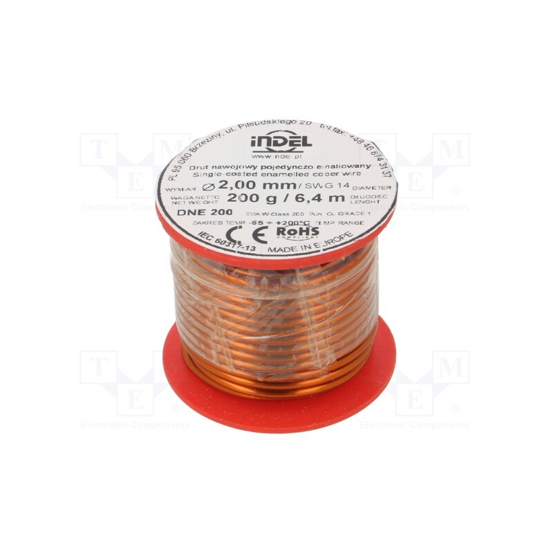 1 rol x INDEL - DNE2,00-200G - Coil wire, single coated enamelled, 2mm, 0.2kg, -65÷200°C