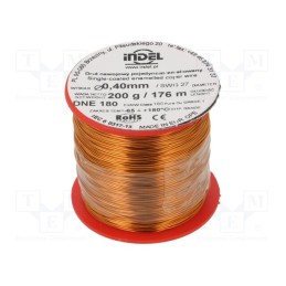 1 rol x INDEL - DNE0,40-200G - Coil wire, single coated enamelled, 0.4mm, 0.2kg, -65÷180°C