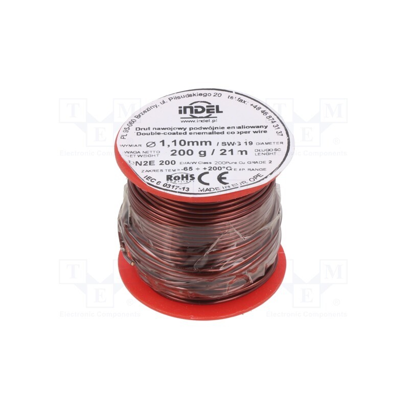 1 rol x INDEL - DN2E1,10-200G - Coil wire, double coated enamelled, 1.1mm, 0.2kg, -65÷200°C