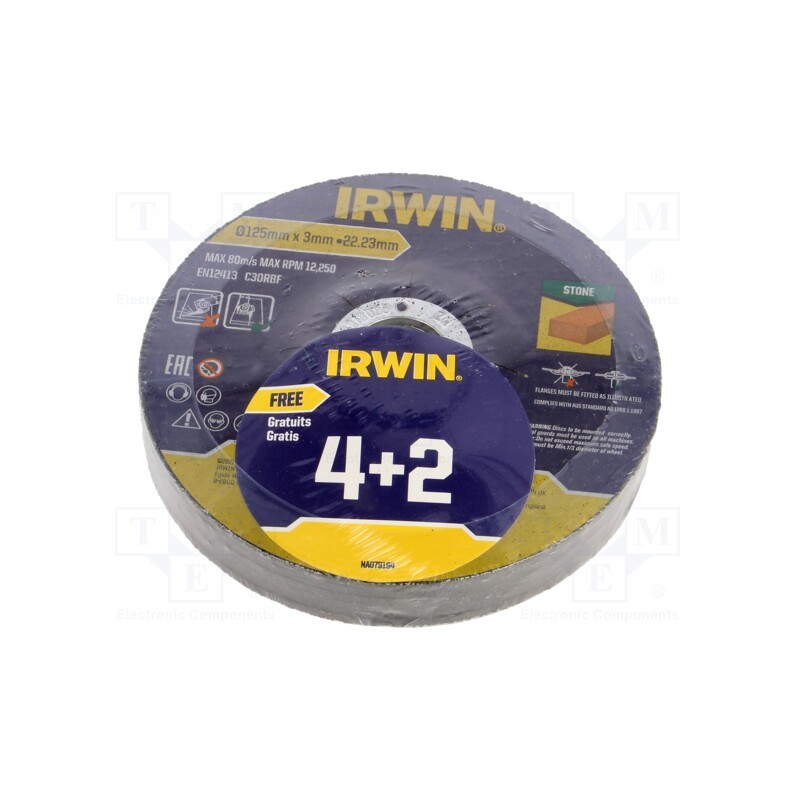 1 pcg x IRWIN - IW8082146A - Cutting wheel, Ø: 125mm, Øhole: 22.23mm, 6pcs.