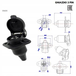 Socket plug 12v 3 pin brass pins