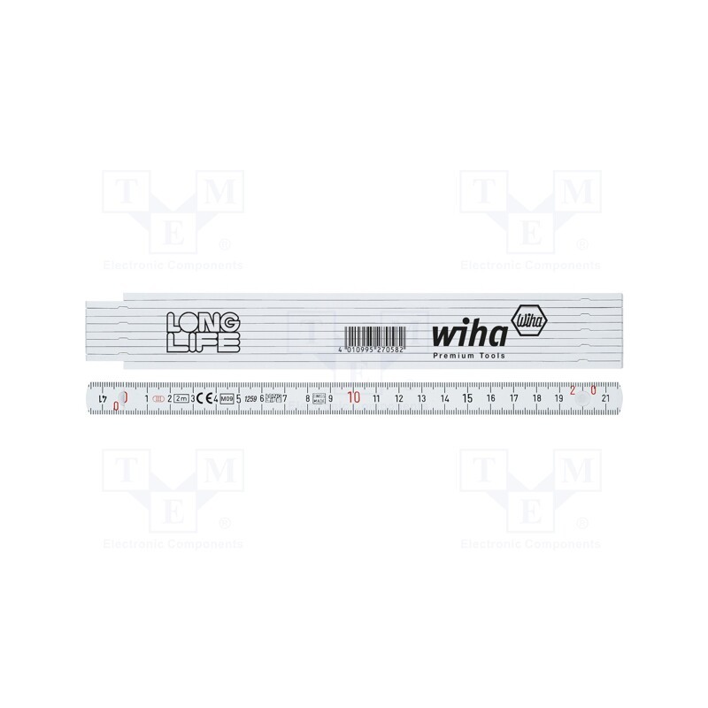 1 pcs x WIHA - 27057 - Folding ruler, L: 2m, Width: 15mm, white