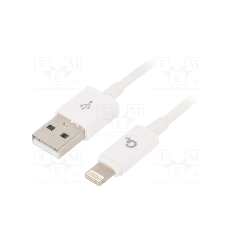 1 pcs x GEMBIRD - CC-USB2P-AMLM-1M-W - Cable, USB 2.0, Apple Lightning plug,USB A plug, gold-plated, 1m