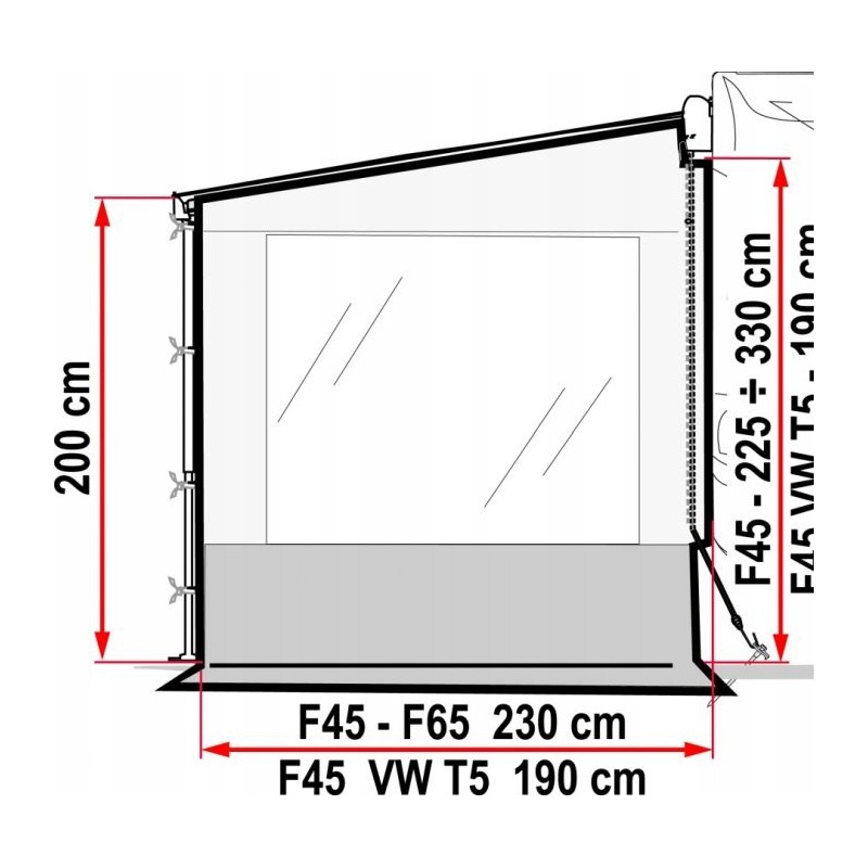 Side wall with window for f35 van fiamma awning