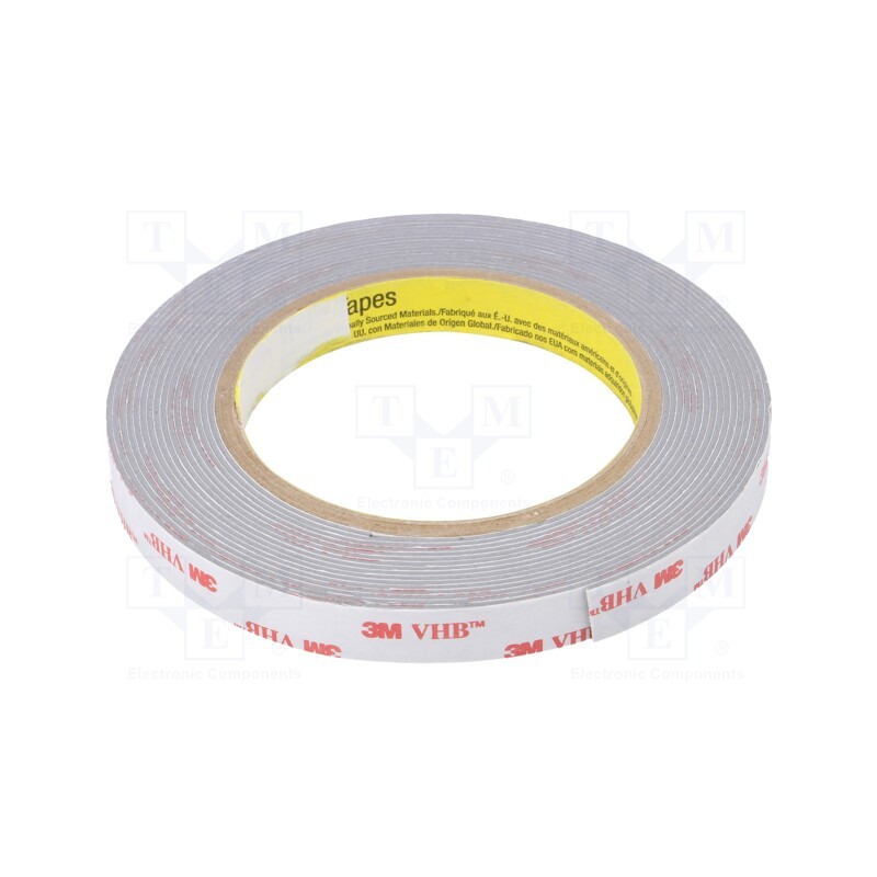 1 rol x 3M - 3M 4941 12MM 5.5M - Tape: fixing, W: 12mm, L: 5.5m, Thk: 1100um, acrylic, grey
