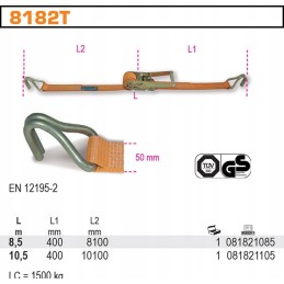 Lashing belt with tensioner 1 5t 10 5m robur 8182t