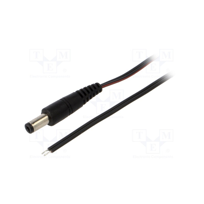1 pcs x WEST POL - P21-TT-T035-050BK - Cable, 2x0.35mm2, wires,DC 5,5/2,1 plug, straight, black, 0.5m