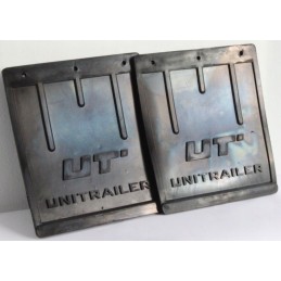 Two large rubber unitrailer mudflaps for the trailer