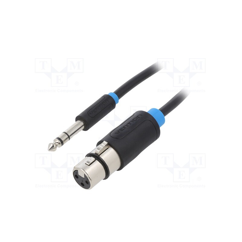 1 pcs x VENTION - BBEBG - Cable, Jack 6,3mm plug,XLR female 3pin, 1.5m, black, Øcable: 6mm