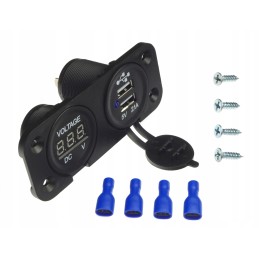 Quad car charger 2x USB voltmeter