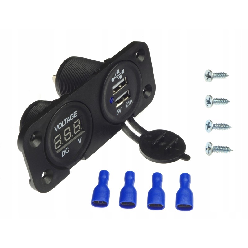 Quad car charger 2x USB voltmeter