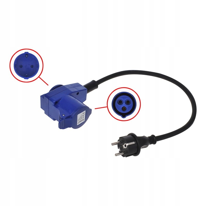 Cee adapter, angled connector with 230v socket, cable