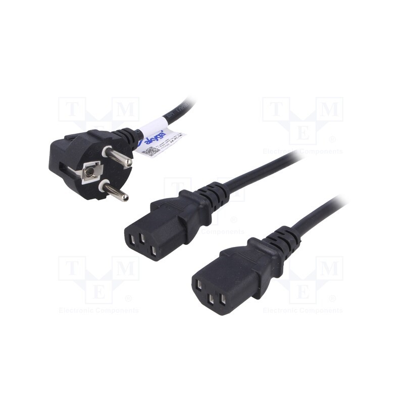 1 pcs x AKYGA - AK-PC-04A - Cable, 3G0.5mm2, CEE 7/7 (E/F) plug angled,IEC C13 female x2