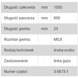 Gas cable with screw eyelet l 1000 GPW forklift