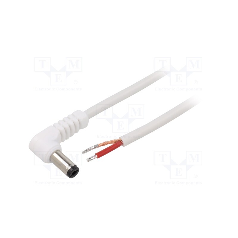 1 pcs x WEST POL - A21-TT-C100-050WH - Cable, 1x1mm2, wires,DC 5,5/2,1 plug, angled, white, 0.5m