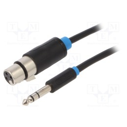 1 pcs x VENTION - BBEBF - Cable, Jack 6,3mm plug,XLR female 3pin, 1m, black, Øcable: 6mm