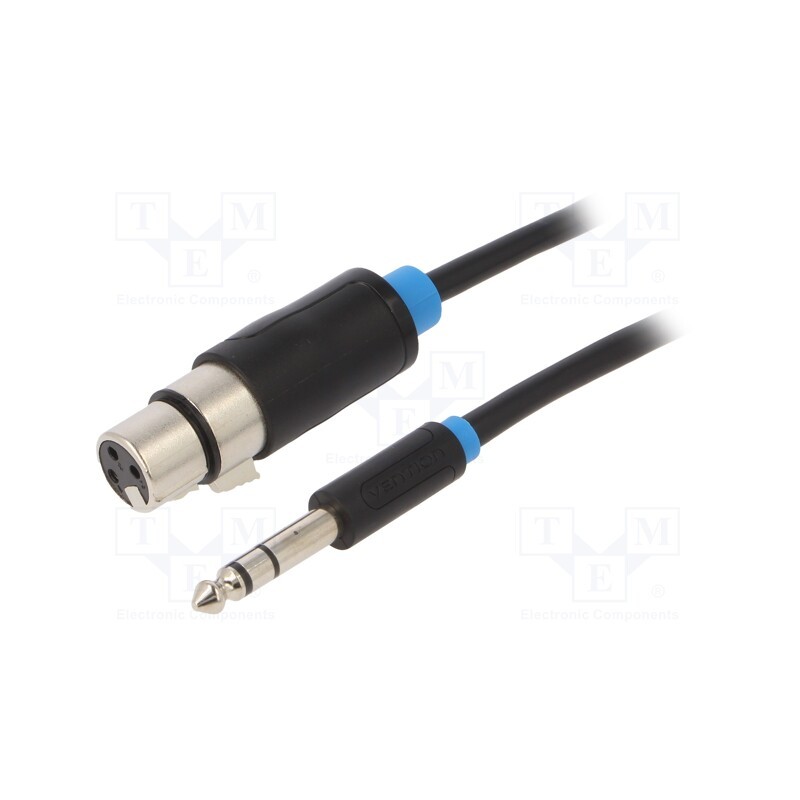 1 pcs x VENTION - BBEBF - Cable, Jack 6,3mm plug,XLR female 3pin, 1m, black, Øcable: 6mm