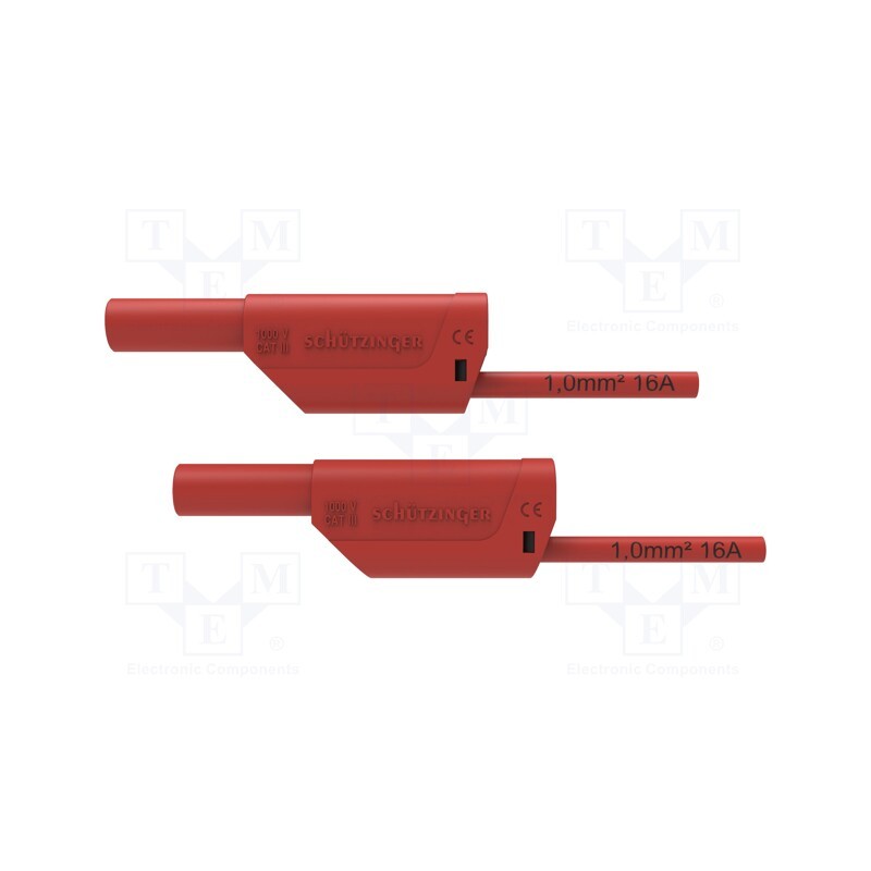 1 pcs x SCHu00dcTZINGER - VSFK 8701 / 1 / 100 / RT - Test lead, 16A, banana plug 4mm,both sides, Urated: 1kV, Len: 1m