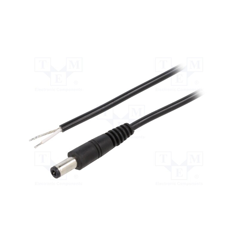 1 pcs x WEST POL - P25-TT-C050-150BK - Cable, 1x0.5mm2, wires,DC 5,5/2,5 plug, straight, black, 1.5m