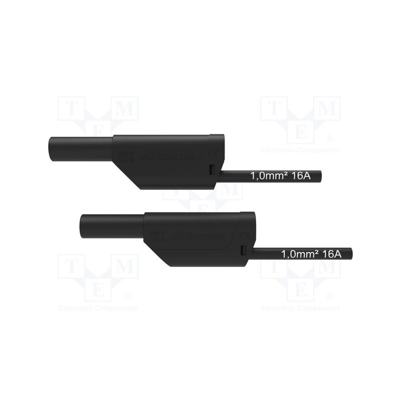 1 pcs x SCHu00dcTZINGER - VSFK 8701 / 1 / 100 / SW - Test lead, 16A, banana plug 4mm,both sides, Urated: 1kV, Len: 1m