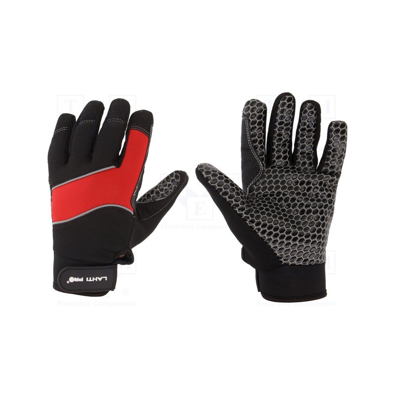 1 set x LAHTI PRO - L281109K - Protective gloves, Size: 9, black-red, microfiber,plastic