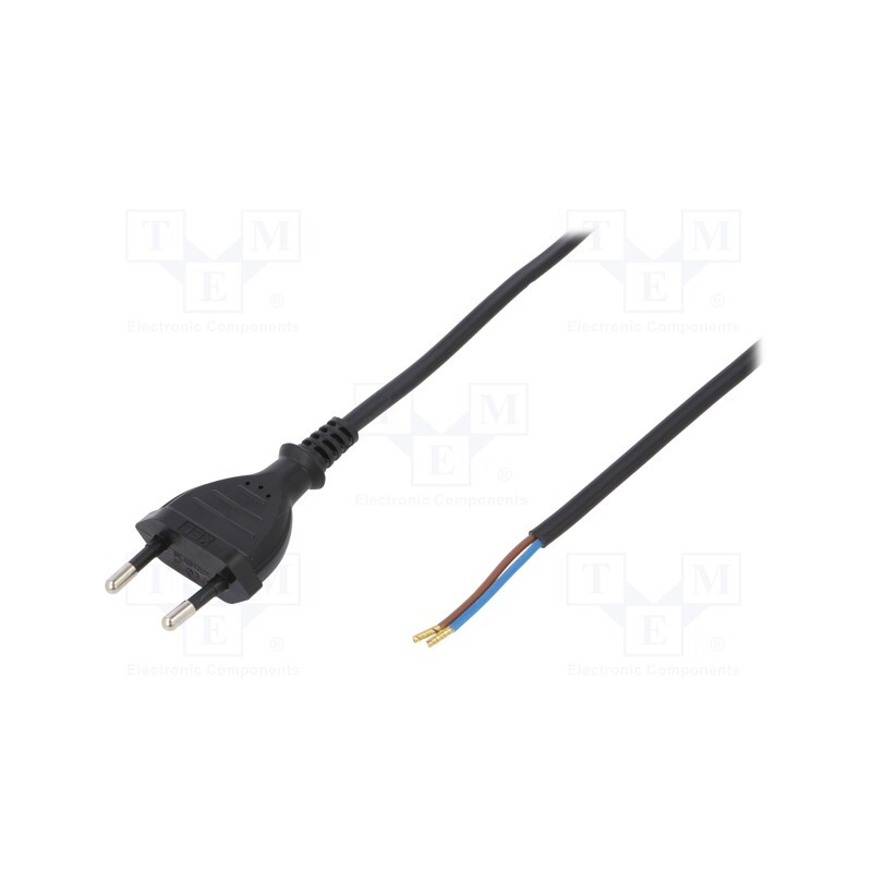 1 pcs x PLASTROL - W-97148 - Cable, 2x0.75mm2, CEE 7/16 (C) plug,wires, PVC, 3m, black, 2.5A