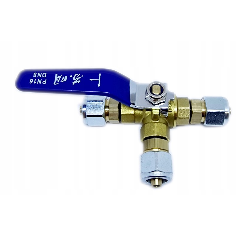 Three-way ball valve type T, Faro PVC tee, 8mm