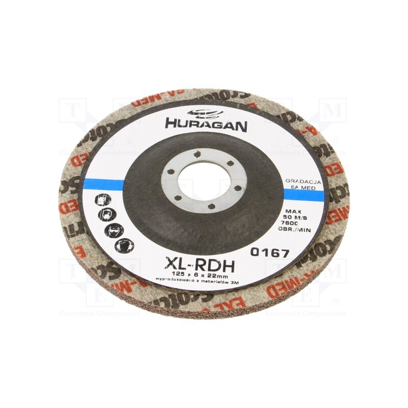 1 pcs x HURAGAN - XL-RDH 6A MED 125X 6X 22MM - Grinding wheel, fleece, Dim: Ø125x6mm, Mount.hole diam: 22mm