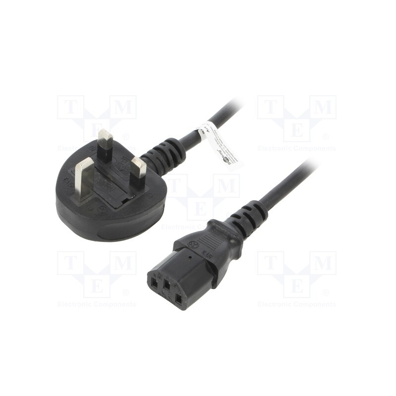 1 pcs x Goobay - 51323 - Cable, BS 1363 (G) plug,IEC C14 male, PVC, 1.8m, black, 5A, 250V