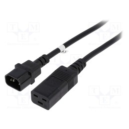 1 pcs x QOLTEC - 53990 - Cable, 3x1.5mm2, IEC C14 male,IEC C19 female, 2m, black, 10A, 250V