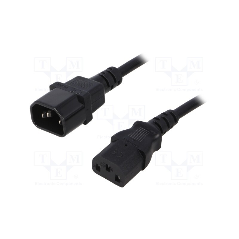 1 pcs x QOLTEC - 53898 - Cable, 3x1mm2, IEC C13 female,IEC C14 male, 3m, black, 10A, 250V