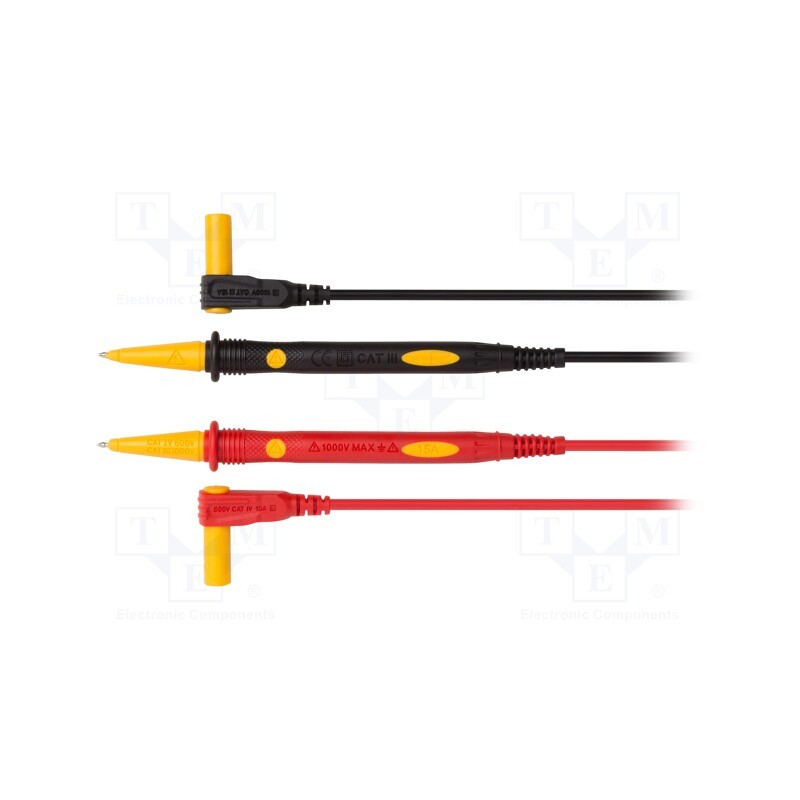 1 set x VELLEMAN - TLM72 - Test leads, Imax: 15A, Len: 0.75m, insulated, black,red