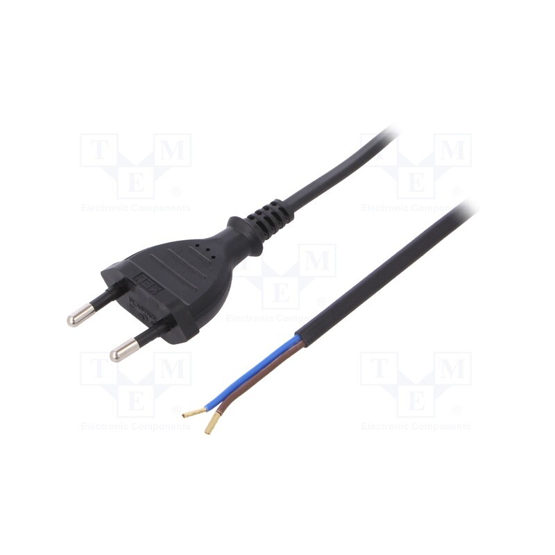 1 pcs x PLASTROL - W-98464 - Cable, 2x0.75mm2, CEE 7/16 (C) plug,wires, PVC, 1m, black, 2.5A