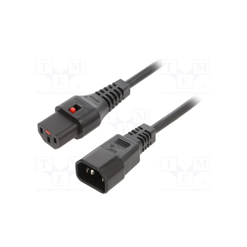 1 pcs x SCHAFFNER - IL13-C14-H05-3100-200 - Cable, IEC C13 female,IEC C14 male, 2m, with IEC LOCK locking