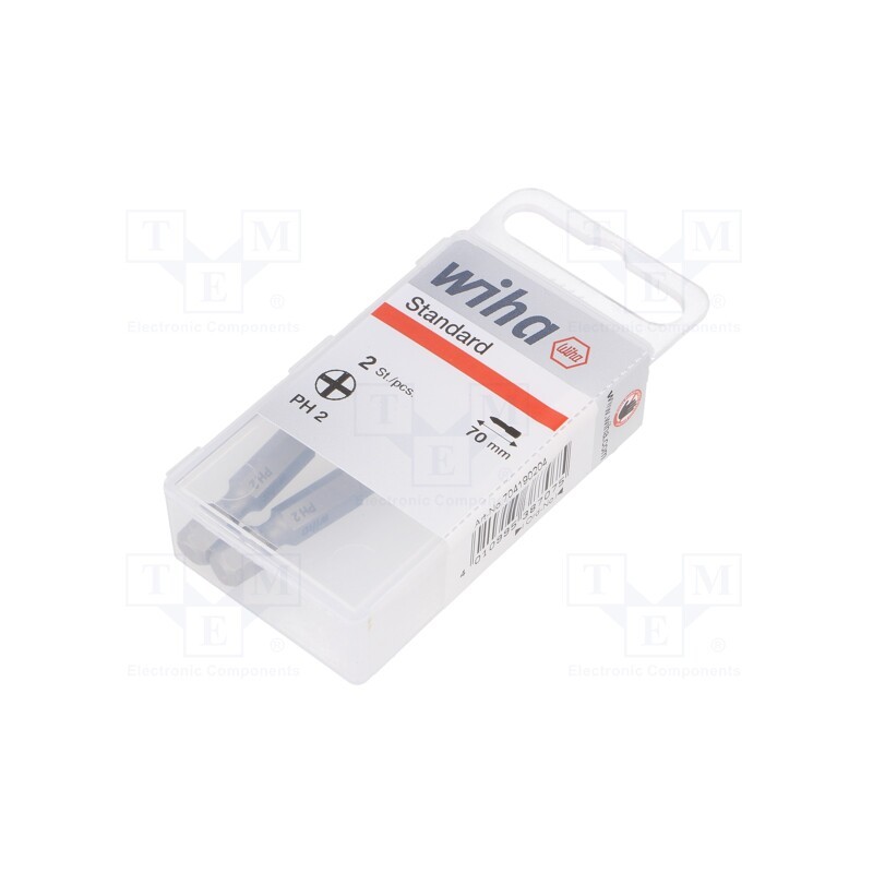 1 set x WIHA - 38707 - Screwdriver bit, Phillips, PH2, Overall len: 70mm, 2pcs.