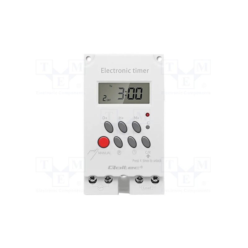 1 pcs x QOLTEC - 50629 - Programmable time switch, for DIN rail mounting, LCD, 50÷60Hz