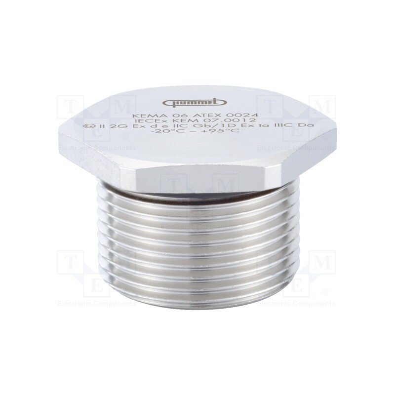 1 pcs x HUMMEL - 1.875.1200.50 - Stopper, M12, 1.5, IP68, brass, Plating: nickel, V-Ms-Ex-d, -20÷95°C