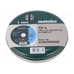 1 pcg x METABO - 616359000 - Cutting wheel, Ø: 125mm, Øhole: 22.23mm, Disc thick: 1mm, 10pcs.