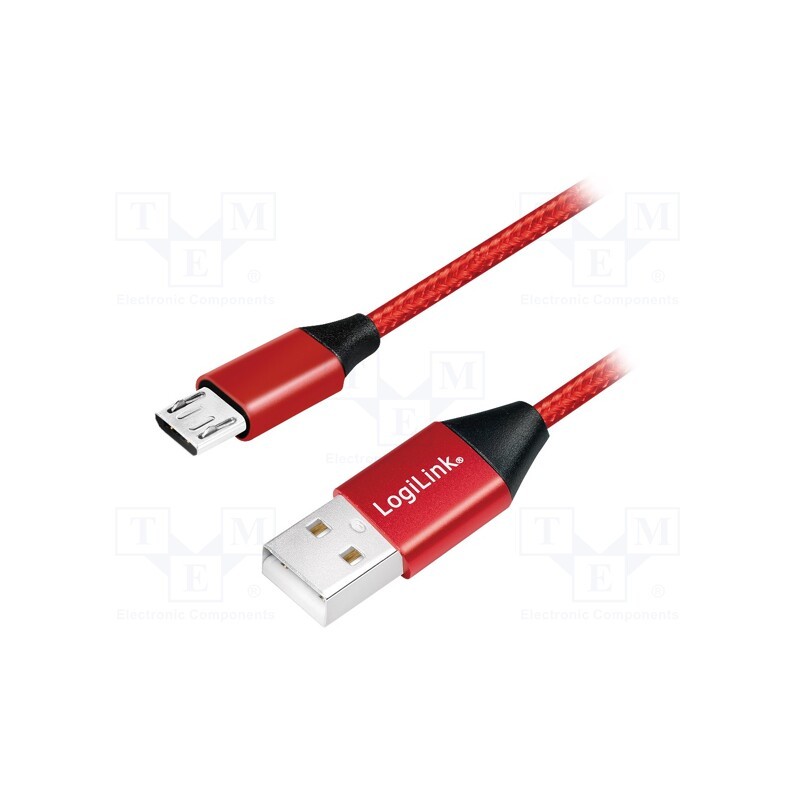 1 pcs x LOGILINK - CU0151 - Cable, USB 2.0, USB A plug,USB B micro plug, 0.3m, red, PVC