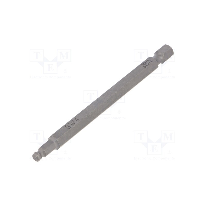 1 pcs x WERA - 5059681001 - Screwdriver bit, hex key,spherical, HEX 4mm, Overall len: 89mm